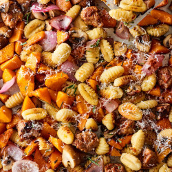 Crispy Sheet Pan Gnocchi With Mushrooms, Sausage, And Butternut Squash