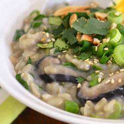 Brown Rice Congee With Shiitake Mushrooms And Greens