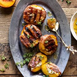 Prosciutto Goat Cheese Stuffed Peaches With Thyme Honey