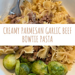 Creamy Parmesan Garlic Beef Bowtie Pasta
