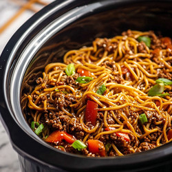 Slow Cooker Mongolian Ground Beef Chow Mein