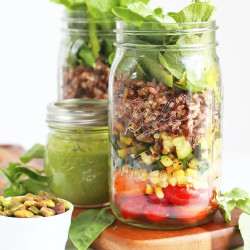 Wild Rice Mason Jar Salad With Basil Pesto