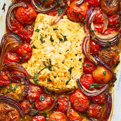 Baked Feta With Burst Tomatoes &amp; Chilli Honey