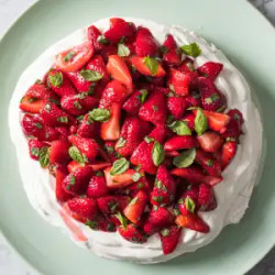 Strawberry, Lime, And Basil Pavlova With Whipped Cream