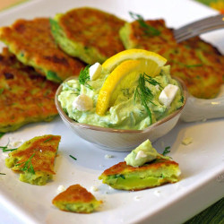 Avocado-zucchini-feta Fritters With Avocado Dip