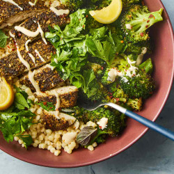 Za’atar Chicken Bowl With Broccoli, Tahini, And Israeli Couscous