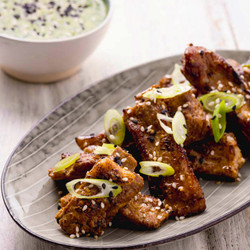 Sous Vide Lamb Ribs With Spicy Green Miso Dipping Sauce
