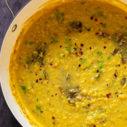 Thecha Dal (Lentil Dal with Blistered Chilies and Garlic)