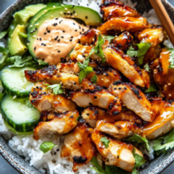 Spicy Honey-ginger Chicken Bowls With Yum Yum Sauce