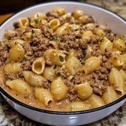 One Pot Creamy Beef and Shells