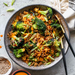 30 Minute Broccoli Fried Rice With Turmeric-tahini Sauce