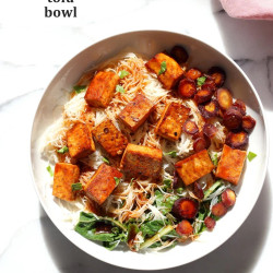 Baked Chili Garlic Tofu, Carrot, Chard And Noodle Bowls
