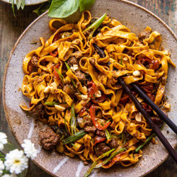 Almost Instant Red Curry Beef And Garlic Noodles