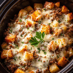 Slow Cooker Cheesy Beef And Potato Casserole