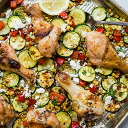 Sheet Pan Chicken Drumsticks With Zucchini And Corn