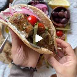 Chicken Kafta Kebab With Garlic Tahini Sauce And Cucumber Tomato Salad
