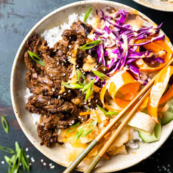 Korean Bulgogi Steak Bowl With Sweet And Spicy Red Pepper Aioli