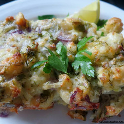 Baked Cauliflower with feta, dill, onions; Karnabahar Mucveri