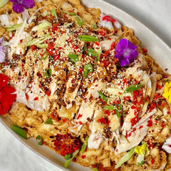 Tender poached chicken With Spiced Peanut Noodles