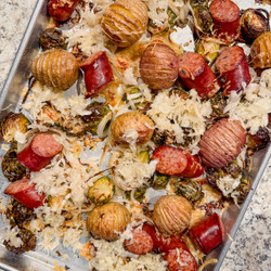 Sheet Pan Hasselback Potatoes And Kielbasa