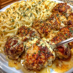 Creamy Garlic Parmesan Chicken Meatballs With Fettuccine