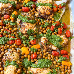 Sheet Pan Chicken Thighs, Cherry Tomatoes, And Chickpeas