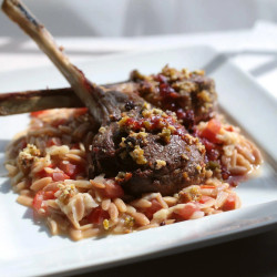 Lamb Rack With Chevre-pistachio Crust And Orzo Risotto