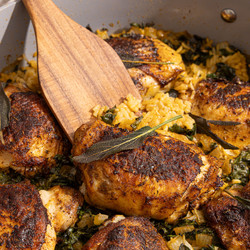 One Pan Garlic And Sage Chicken Thighs And Rice