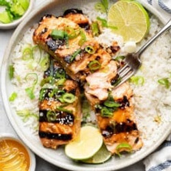 Grilled Asian Inspired Salmon With Coconut Rice