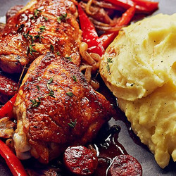 Chicken With Chorizo, Peppers &amp; Saffron Mash