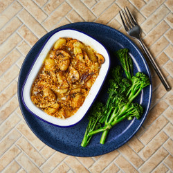 French Onion Crispy Gnocchi Bake With Roasted Tenderstem