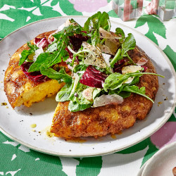 Tater Tot Egg Bake With Bitter Greens Salad