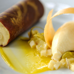 Banana And Caramel Parfait, Peanut Ice Cream And Kalamansi Purée