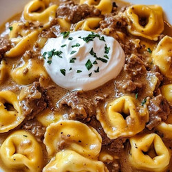 Skillet Beef Stroganoff Tortellini in Creamy Sauce