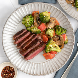Seared Ribeye &amp; Roasted Thai Green Curry Veggies With Sesame Seeds