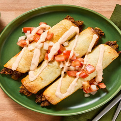 Beef Flautas Supreme With Pico De Gallo &amp; Smoky Red Pepper Crema