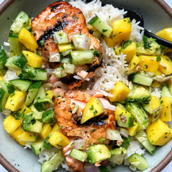 Coconut Rice Salmon Bowls With Mango Salsa