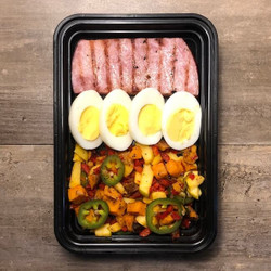 Jalapeño Apple Sweet Potato Hash With Ham And Eggs