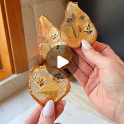 Candied Pear Garnish With Edible Flowers