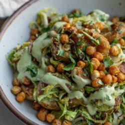 Baked Shredded Brussels Sprout Salad With Smashed Potatoes