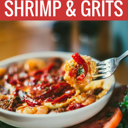 Shrimp &amp; Goat Cheese Grits With Roasted Red Pepper Sauce