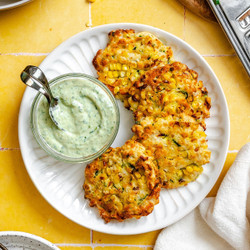 Air Fryer Zucchini Fritters (with Corn And Feta)