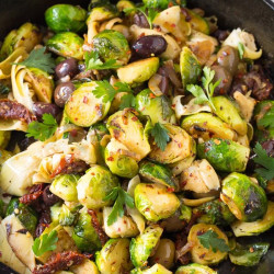 Braised Brussels Sprouts With Sun-dried Tomatoes, Artichokes, And Olives