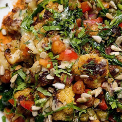 Cauliflower &amp; Chickpea Salad With Whipped Roasted Red Pepper Tahini