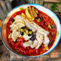 Cod En Papillote With Spicy Olive Sauce