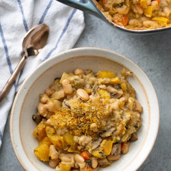 Vegan Cassoulet With Delicata Squash And Roasted Garlic