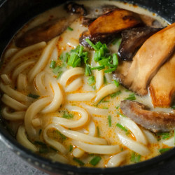 Miso Udon Noodle Soup With Teriyaki Mushrooms