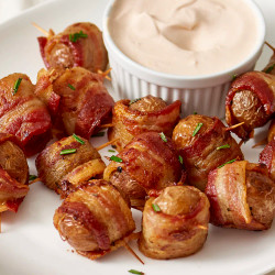 Bacon-wrapped Potato Bites With Spicy Sour Cream Dipping Sauce