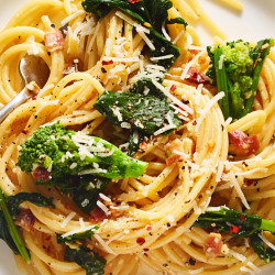 Miso Carbonara With Broccoli Rabe And Red-pepper Flakes