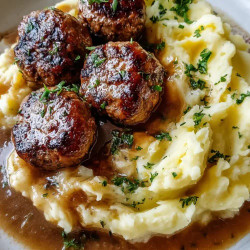 Salisbury Steak Meatballs With Garlic Herb Mashed Potatoes